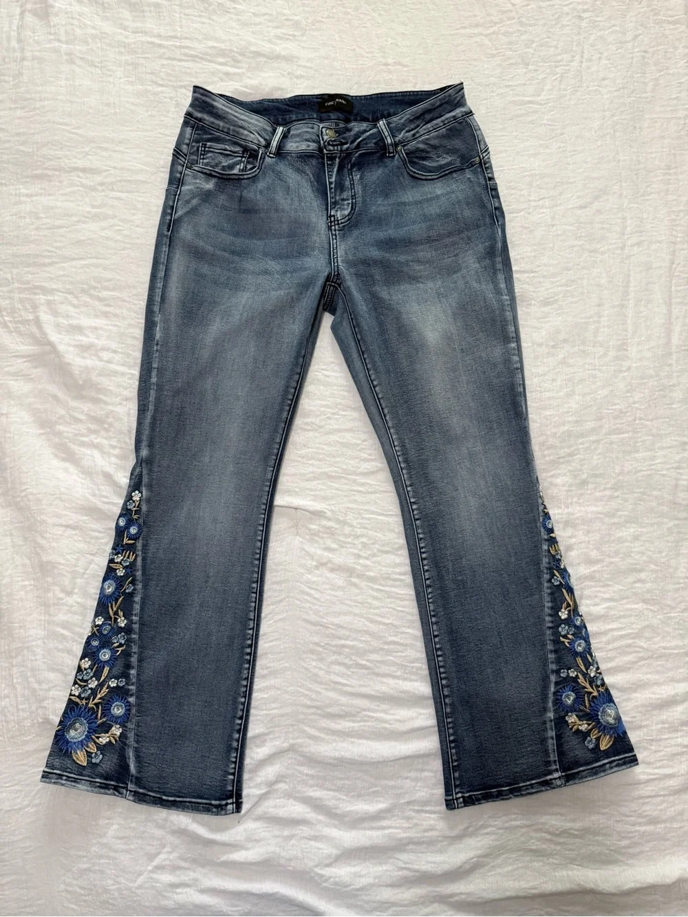 Fire & Rain Embroidered Flare Jeans 14 Boho Western Floral Denim